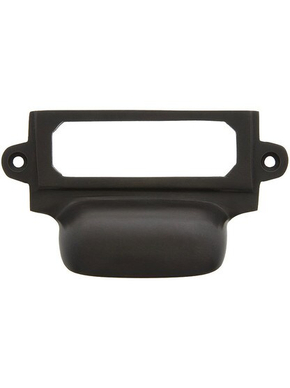 3 5/8 inch Cast Brass Label Holder and Bin Pull in Oil-Rubbed Bronze.